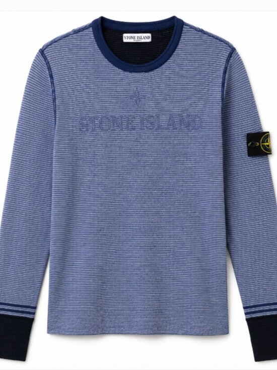 Stone Island Other - Stone Island Blue Striped Knit Crewneck Sweater Badge Size M Italy